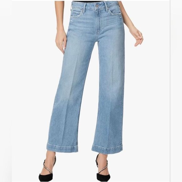 PAIGE Denim - Paige Leenah High Rise Distressed Wide Leg Cotton Stretch Ankle Jean Size 29